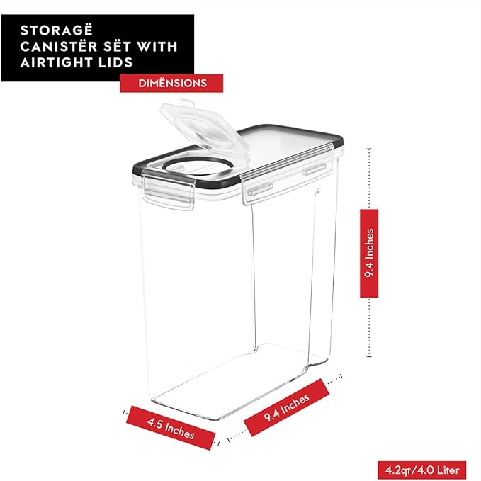 DWËLLZA KITCHEN Cereal Containers Storage 4 Pack 135 fl. oz Cereal Dispenser Airtight Food Storage Containers BPA-Free Pantry Organization and Storage, Canister for Flour & Sugar 1 Marker 8 Labels-Ruum Studio Home