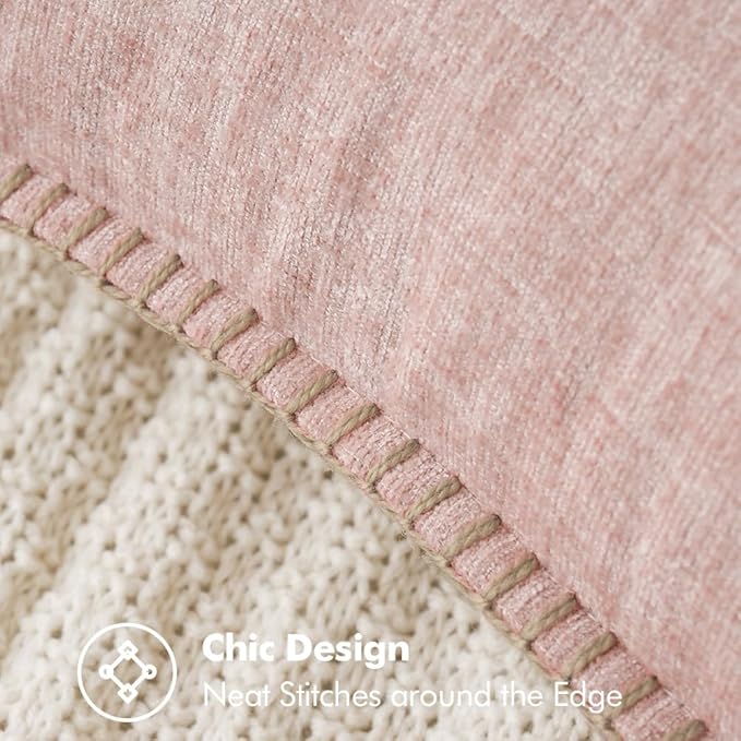 MIULEE Pack of 2 Couch Throw Pillow Covers 16x16 Inch Pink Farmhouse Valentine Decorative Pillow Covers with Stitched Edge Soft Chenille Solid Dyed Spring Pillow Covers for Sofa Bed Living Room-Ruum Studio Home