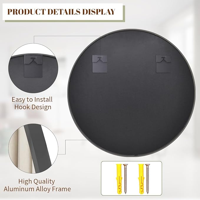 BEAUTYPEAK Circle Mirror Black 36 Inch Wall Mounted Round Mirror with Brushed Metal Frame for Bathroom, Vanity, Living Room, Bedroom, Entryway Wall Decor (Black, 36 Inches)-Ruum Studio Home