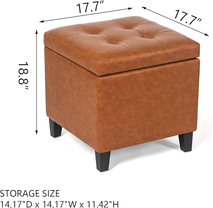Adeco 17.7" Leather Cube Storage Orange Ottomans for Living Room-Ruum Studio Home