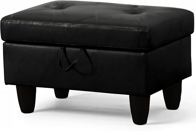 Ottoman Rectangular Storage Ottoman Bench, Faux Leather Footrest, Coffee Table, Stool Footstool with Hinged Lid for Living Room, Bedroom, Entryway, Black, 28.5"x19"x17.5"-Ruum Studio Home