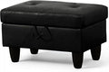 Ottoman Rectangular Storage Ottoman Bench, Faux Leather Footrest, Coffee Table, Stool Footstool with Hinged Lid for Living Room, Bedroom, Entryway, Black, 28.5"x19"x17.5"-Ruum Studio Home