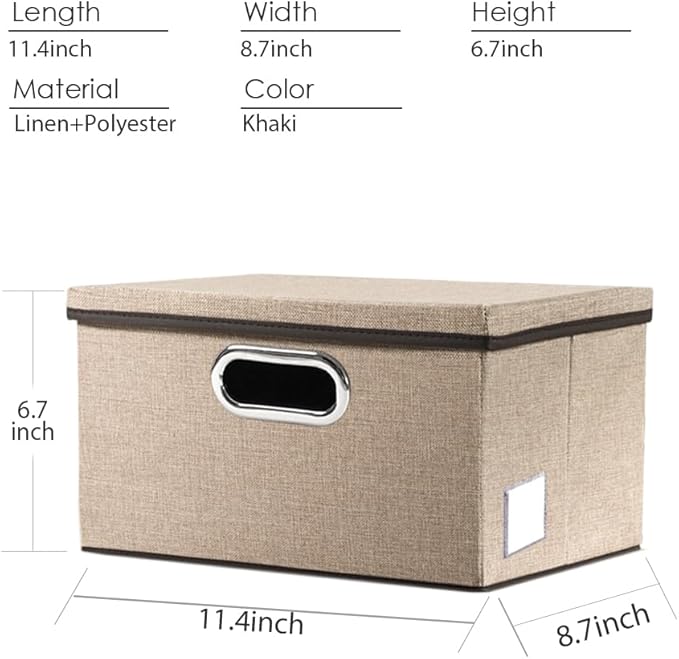 PRANDOM Storage Bins with Lids [3-Pack] Jute Fabric Foldable Storage Boxes Organizer Containers Baskets Cube with Cover for Home Bedroom Closet Office Nursery khaki（11.4X8.6X6.7-Ruum Studio Home