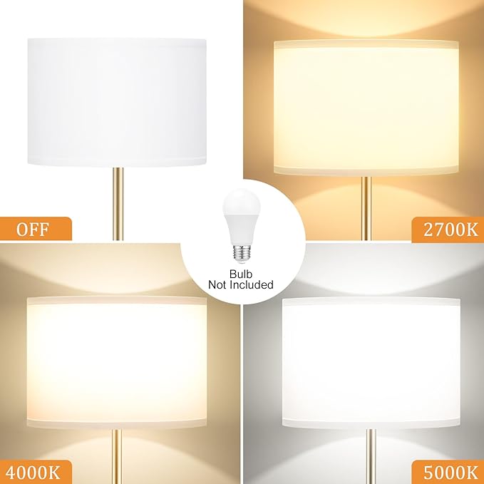 Ambimall 60'' Modern Floor Lamp with Shade, Tall Lamps for Living Room, Bedroom, Office, Dining Room, White Shade with Gold Pole(Without Bulb)-Ruum Studio Home