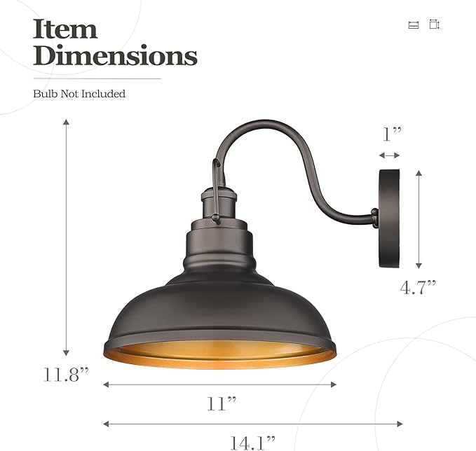 zeyu 11" Farmhouse Gooseneck Barn Light, Vintage Wall Light Sconce for Porch Warehouse Kitchen, Oil Rubbed Bronze Finish, 016-1B ORB-Ruum Studio Home