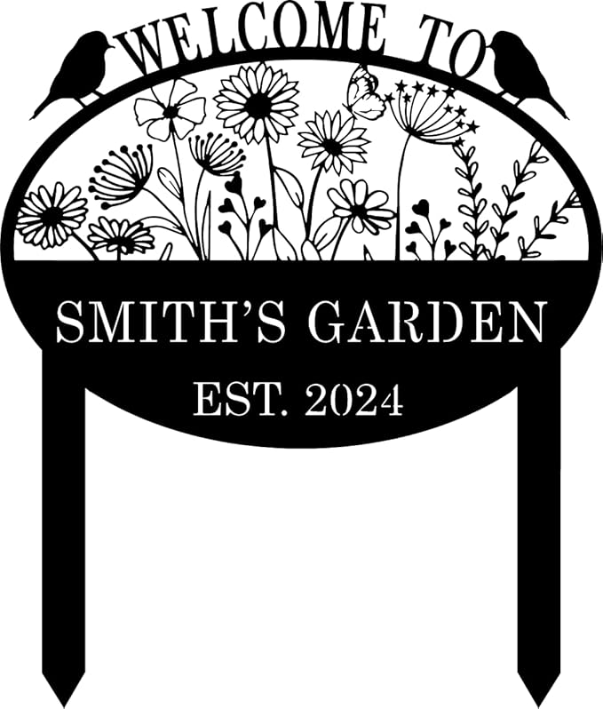 Custom Metal Flower Sign with Stakes - Personalized Garden Decor, Housewarming Gift - Large Yard Sign Plaque-Ruum Studio Home