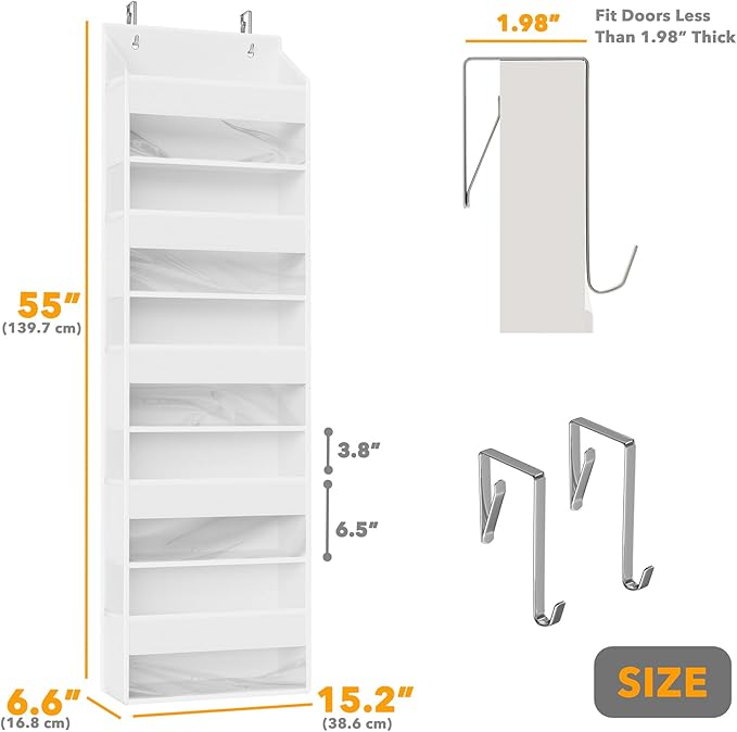 SpaceAid 1 Pack Over The Door Organizer with 5 Large Pockets and 10 Mesh Side Pockets, 5 Layers Door Organizer Hanging with Clear Window for Bedroom, Bathroom, Pantry and Nursery, White-Ruum Studio Home