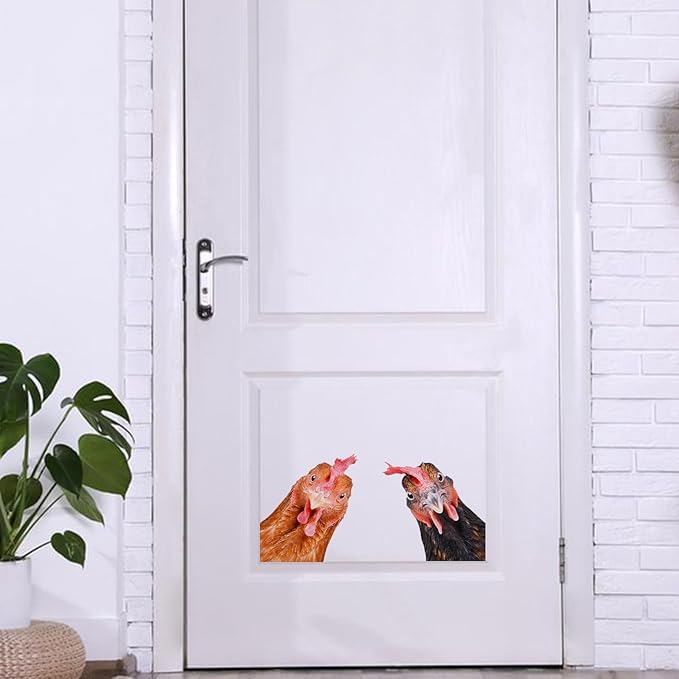 Funny Chicken Wall Decals - Peel & Stick - 2 Hens Head Window Cling - Cute Chicken Window Stickers - Gift Decal-Ruum Studio Home