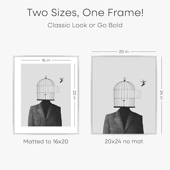 Homeforia 20x24 Picture Silver Frame, High End Metal 20 x 24 Poster Frames with Mat 16 by 20 for Photo, 20x24 Silver Frame Matted to 16x20 Art, 24x20 Hanging Frames, Tempered Glass, Wall Kit, Set of 1-Ruum Studio Home