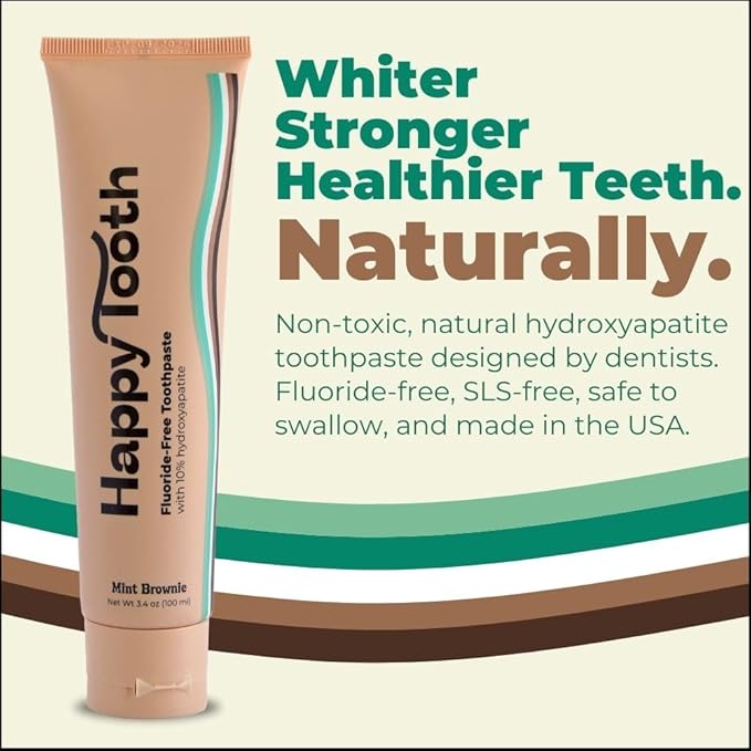 Happy Tooth Hydroxyapatite Toothpaste, Fluoride Free, Natural Whitening for Kids, Toddlers and Adults, SLS Free, Enamel Safe, Dentist Formulated with Clean Ingredients, Mint Brownie Flavor, 3.4oz-Ruum Studio Home