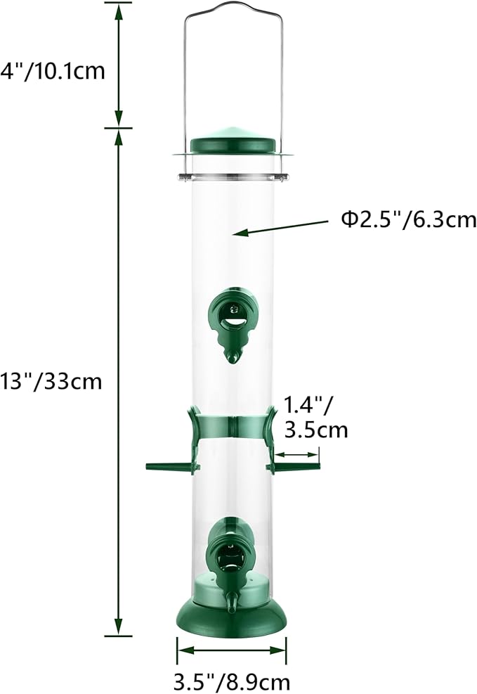 Metal Tube Bird Feeders for Outdoors Hanging,Finch Feeders for Outside,Chew-Proof Hanging Birdfeeder,Squirrel-Proof 6 Ports Bird Feeder 13 Inch,Anti-Rust,Green,1 Pack(Seed is not Included)-Ruum Studio Home