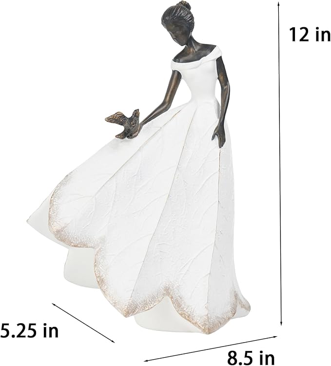 Guichifun Fairy Statue Collection Home Decoration - White Leaf Angel Girls with Bird Resin Home Decor for Outdoor or Indoor Outdoor Yard Decorations Figurines Retirement Gift 8.5 x 5.25 x 12 Inch-Ruum Studio Home