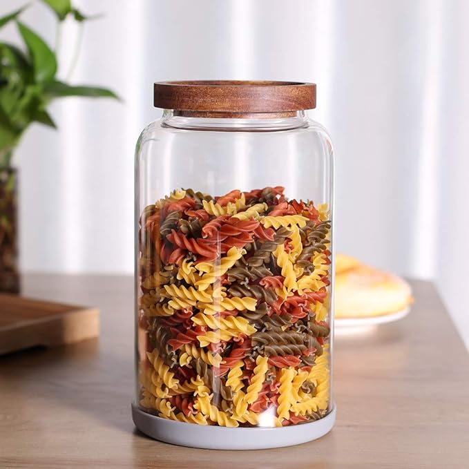 Large Glass Jar with Airtight Lid Set of 2 93 FL OZ(2750ml) glass canister set, Glass Food Containers Wooden Lid Suit for Kitchen Pantry for Flour, Tea, Coffee Beans, Sugar, Cookies(8.8 inch high)-Ruum Studio Home