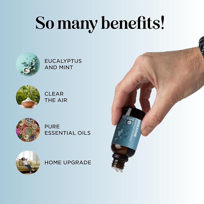 Breathe Essential Oil for Diffuser - Invigorating and Refreshing Breathe Essential Oil Blend with Eucalyptus Peppermint Tea Tree and Mint for Diffusers for Home and Shower Aromatherapy (1 Fl Oz)-Ruum Studio Home
