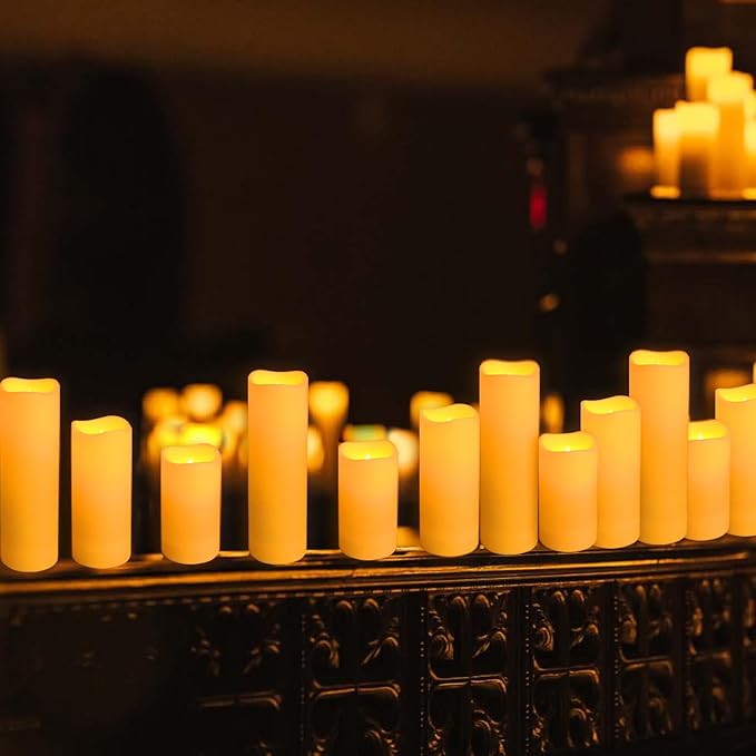 72-Pack Realistic Flameless LED Candle, Battery Operated with Remote Control, 3D Flame Pillar Timer Funtion Melted Top Safe,Perfect for Indoor/Outdoor Decor,Wedding,BBQ and Gift.-Ruum Studio Home