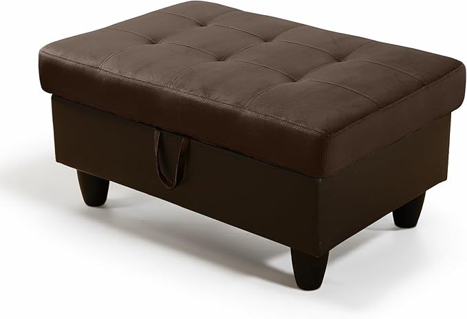 Ottoman Rectangular Storage Ottoman Bench, Flannel Footrest Stool Footstool with Lid for Living Room, Bedroom, Entryway, Dark Brown&Black, 35"x23.5"x17.5"-Ruum Studio Home