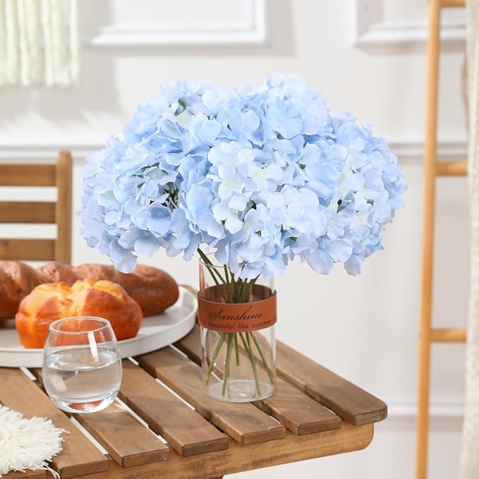 Tifuly Hydrangea Artificial Flowers -12 pcs Realistic Fake Hydrangea Silk Flowers with Stems Faux Hydrangea Flowers Heads for Office Home Party Wedding Centerpiece DIY Floral Decor(Sky Blue)-Ruum Studio Home