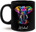 Elephant Coffee Mug 11oz 15oz, Personalized Name Animal Black Cup, Gift For Elephant Lovers, Custom Colorful Animal Design Mug, Gifts For Son Daughter On Birthday-Ruum Studio Home