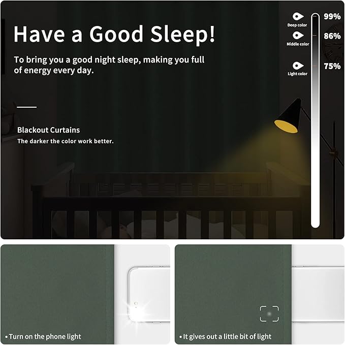 Easy-Going Blackout Curtains for Bedroom, Solid Thermal Insulated Grommet and Noise Reduction Window Drapes, Room Darkening Curtains for Living Room, 2 Panels(42x72 in, Greyish Green)-Ruum Studio Home