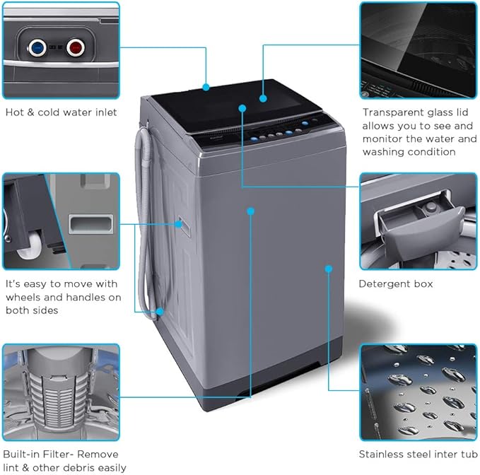 COMFEE’ 1.6 Cu.ft Portable Washing Machine, 11lbs Capacity Fully Automatic Compact Washer with Wheels, 6 Wash Programs Laundry Drain Pump, Ideal for Apartments, RV, Camping, Magnetic Gray-Ruum Studio Home