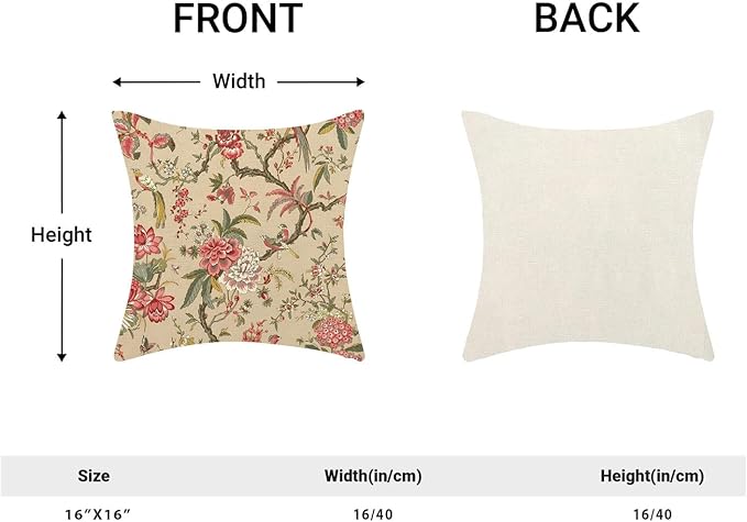 CXMEIFLY Spring Floral Birds Pillow Covers 16 x 16 Inch Set of 2 for Chinoiserie Flowers Decor Throw Pillows Pink Red Plant Outdoor Decorative Cushion Cases for Couch Bed Decorations-Ruum Studio Home