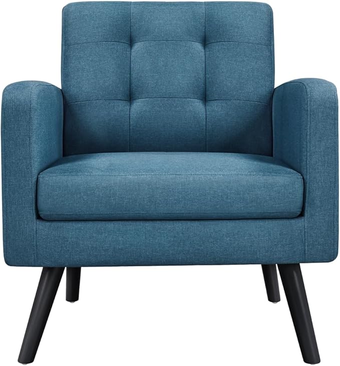 Yaheetech Mid-Century Accent Chairs, Modern Upholstered Living Room Chair, Cozy Armchair Button Tufted Back and Wood Legs for Bedroom/Office/Cafe, Set of 2, Navy Blue-Ruum Studio Home