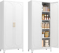 Metal Storage Cabinet with Doors and Shelves, 75 Inch Tall Kitchen Pantry Cabinet, Pantry Cabinets for Kitchen Storage, Freestanding Cupboard for Living, Dining Room, White, Assembly Required-Ruum Studio Home