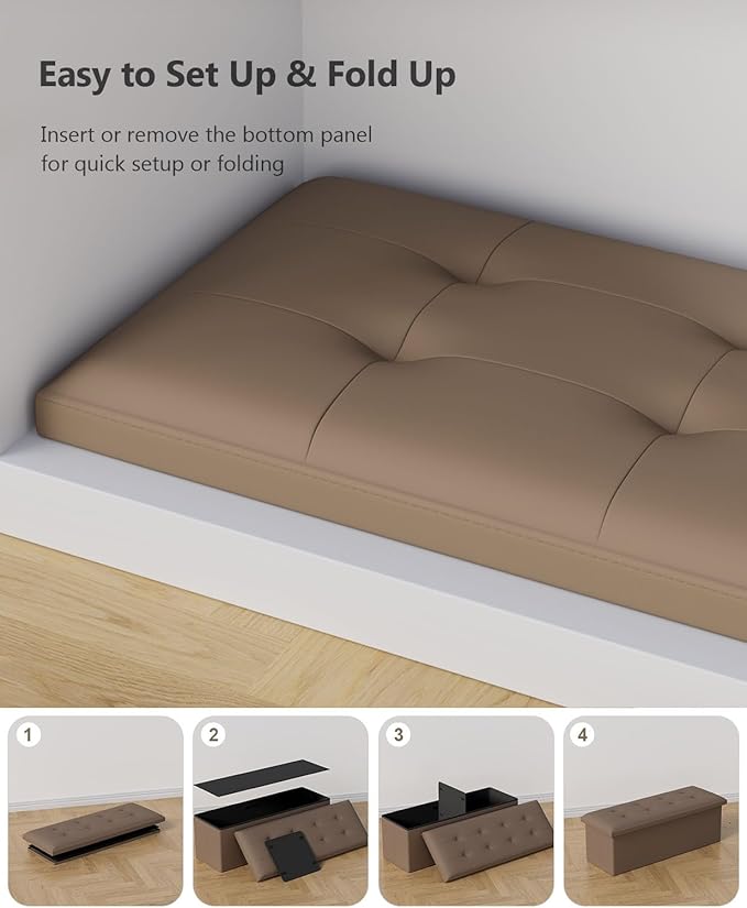 Storage Ottoman Bench, Folding Ottoman Foot Rest, End of Bed Bench,Storage Chest, for Living Room, Bedroom, Hallway, Entryway, Holds up to 700 lb (BROWN1, 43")-Ruum Studio Home