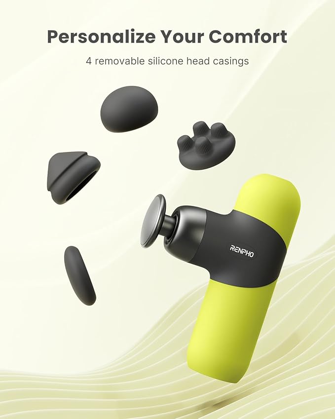 RENPHO Mini Thermal Massage Gun with Heat, Percussion Massager Gun Portable, Color Silicone Sleeves Travel Size with Carry Case, Neon Green-Ruum Studio Home
