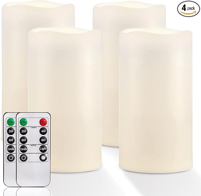 Homemory 6" x 4" Large Waterproof Outdoor Flameless Candles with Remote Control and Timer, Battery Operated Flickering LED Pillar Candles for Indoor Outdoor Lanterns, Porch, Long Lasting, Set of 4-Ruum Studio Home