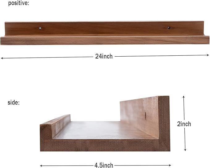 AZSKY Floating Photo Shelves Fair Light Walnut 24 Inch Picture Ledge for Storage Wall Book Shelves Hanging Picture Photo Frame Ledge Shelves with Lip a Set of 3 Same Sizes Kitchen Spice Rack-Ruum Studio Home