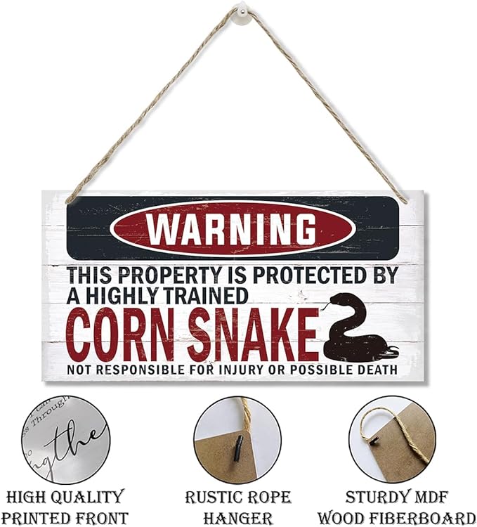 Warning Sign, Corn Snake Warning Wood Plaque Sign, Funny Door Signs, Decorative Wood Hanging Suspension Plaque, Farmhouse Wooden Wall Decor, Outdoor Hanging Wooden Signs-Ruum Studio Home