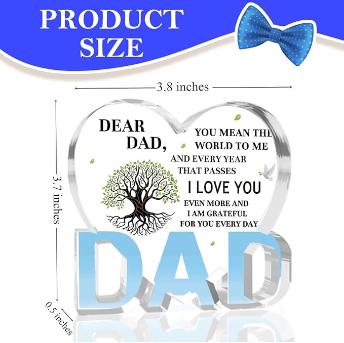 Best Dad Ever Gift from Daughter Son - Acrylic Heart-Shaped Plaque Father’s Day Birthday Gift - Unique Keepsake Desk Decor with Personalized Message-Ruum Studio Home