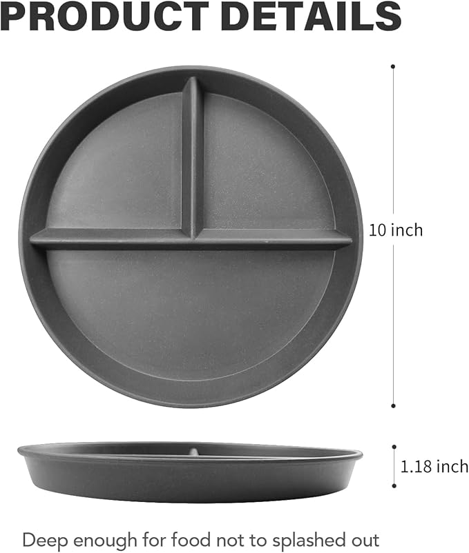 greenandlife 10 Inch 4PCS Unbreakable Portion Control Plates, Divided Plates for Kids Adults, Dishwasher & Microwave Safe Compartment Plate, Lightweight Reusable Wheat Straw Plate, Earth Tone-Ruum Studio Home
