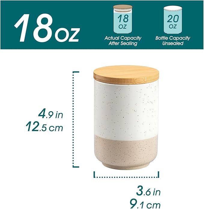 vancasso Sabine Small Ceramic Canister with Airtight Wood Lid - 18 oz Kitchen Storage for Coffee, Sugar, Tea & Spices - Compact Countertop Jar-Ruum Studio Home