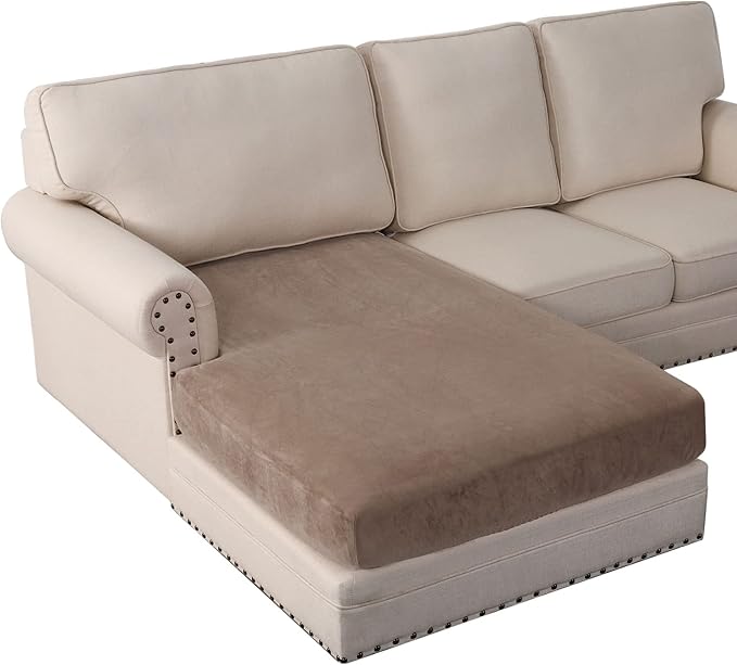PrinceDeco Sectional Couch Covers Velvet Couch Cover for Dogs Washable L Shaped Couch Cover 1 Piece Individual Sectional Couch Covers with Elastic Bottom(Chaise Lounge,Taupe)-Ruum Studio Home