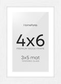 Homeforia White Picture Frames 4x6, High End Oak 4x6 Wooden Frame with Mat 3x5 Art, 4 x 6 White Wood Frames Matted to 3 x 5 inch Photo, 6by4 Wall or Tabletop Frame, Tempered Glass, Wall Kit, Set of 1-Ruum Studio Home