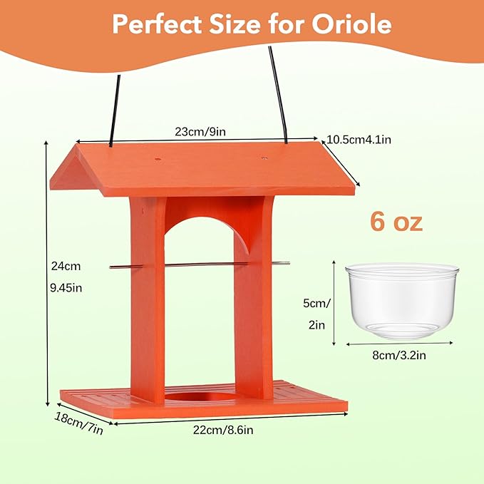 Oriole Feeder for Outdoors Hanging with Gift Box, Durable Plastic Oriole Jelly Feeder with Fruit Holder & 6oz Glass Bowl, Bird Feeder for Orioles with Roof Rain Protection for Garden, Patio, Backyard-Ruum Studio Home