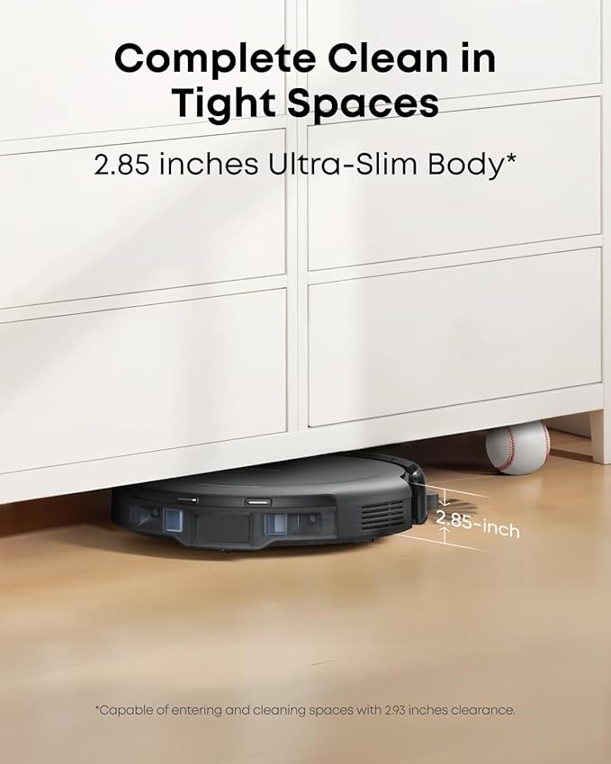 eufy C10 Robot Vacuum Self Emptying, 8 Weeks Hands Free, Advanced Smart Mapping with LiDAR Navigation, 2.85-Inch Slim Design, Powerful Suction, Edge Expansion Brush for Pet Hair-Ruum Studio Home
