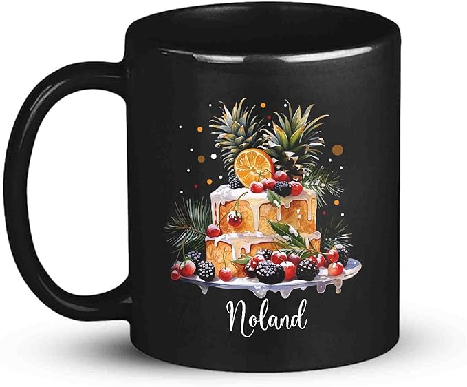 Personalized Christmas Decorative Mug - Fruit Cake Design Coffee Cup for Cake Lovers - Customized Black 11oz/15oz Cup for Daughter-Ruum Studio Home