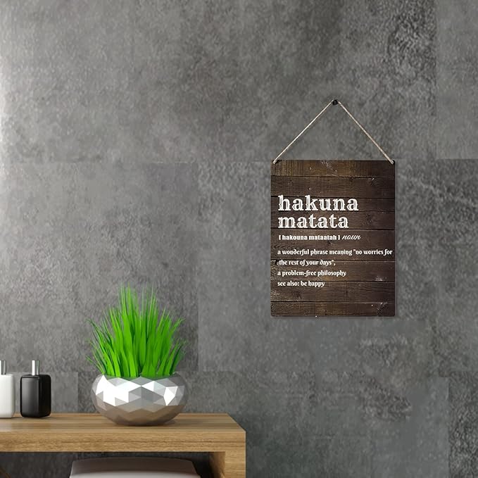 Qious Inspirational Gift Signs Hakuna Matata a Wonderful Phrase Meaning No Worries for the Rest of Your Days Wooden Hanging Sign Rustic Wall Art Home Decoration 10 x 8 Inches…-Ruum Studio Home