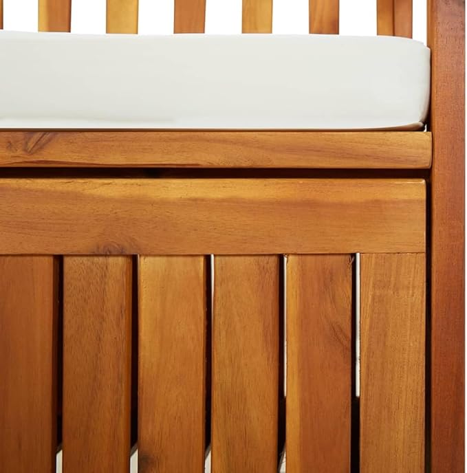 vidaXL Solid Acacia Wood Storage Bench with Cushion- Brown & Cream White, Indoor-Outdoor Versatile Bench with Ample Storage, Comfortable Padded Cushion Included-Ruum Studio Home