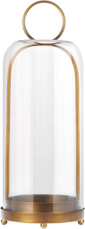 20" High Versatile Modern Metal Hurricane Lantern with Handmade Sturdy Glass Dome for Pillar Candle & Plants (Brass, 7.5"x20")-Ruum Studio Home