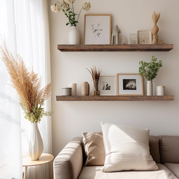 LaVie Home Floating Shelves, 36 Inch Wall Shelf Set of 2, Hanging Shelf with Invisible Brackets, Wall Decor for Bathroom, Bedroom, Living Room, Kitchen Storage, Rustic Brown-Ruum Studio Home