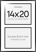 Homeforia 14x20 Double Diploma Frame Black, High End Metal 14 x 20 Certificate Frames with Mat for Two 8.5 by 11 Diplomas, 20x14 Dual Award Graduation Matted Frames, Tempered Glass, Wall Kit, Set of 1-Ruum Studio Home