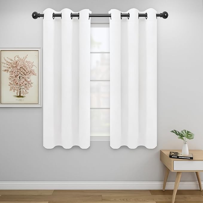 Easy-Going Curtains for Bedroom, Solid Thermal Insulated Grommet and Noise Reduction Window Drapes, Room Curtains for Living Room, 2 Panels (34x54 in, White)-Ruum Studio Home