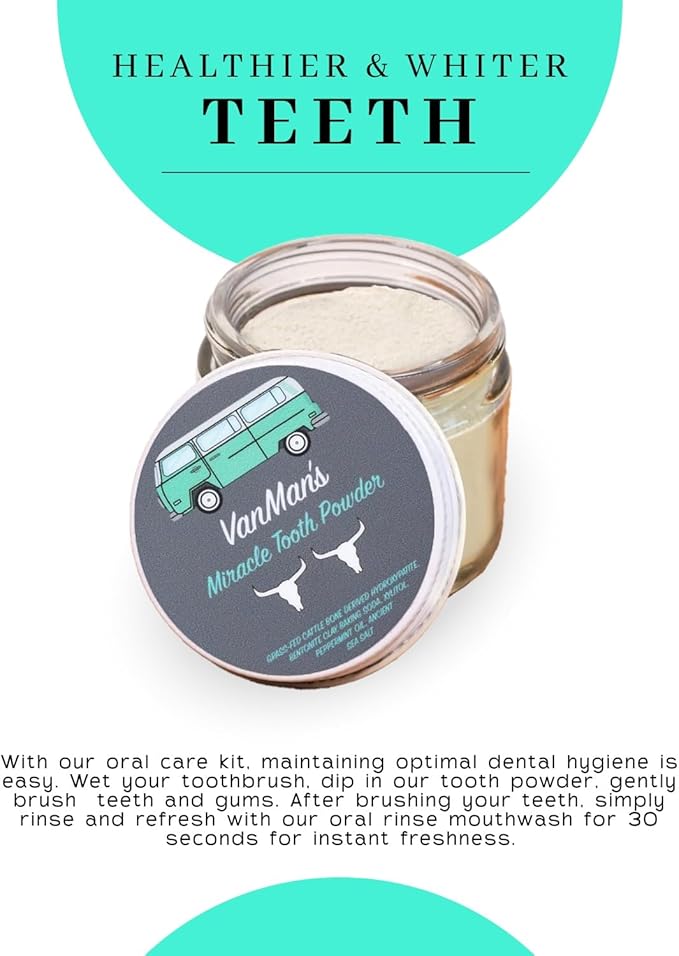 Vanman’s - Mint and Bone Tooth Powder Toothpaste (3 Pack) - Remineralizing Tooth Powder with Cattle Bone Derived Hydroxyapatite, Bentonite Clay, Peppermint Oil and Baking Soda - 2.2 oz-Ruum Studio Home