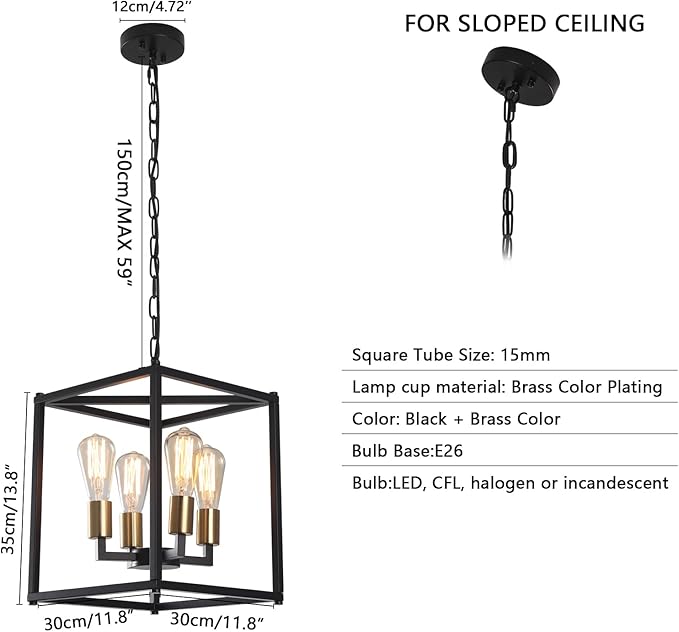 Lantern Pendant Light, 4-Light Gold Chandelier,Modernized Ceiling Hanging Light Fixture for Bedroom Kitchen Island Foyer Living Room Dining Room Hallway-Ruum Studio Home