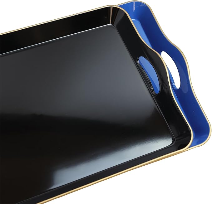 Spsyrine Large Black Serving Tray with Handles, Plastic Decorative Tray for Coffee Table, Ottoman, Bathroom, Home Decor 17.3"*11.8"*2"-Ruum Studio Home