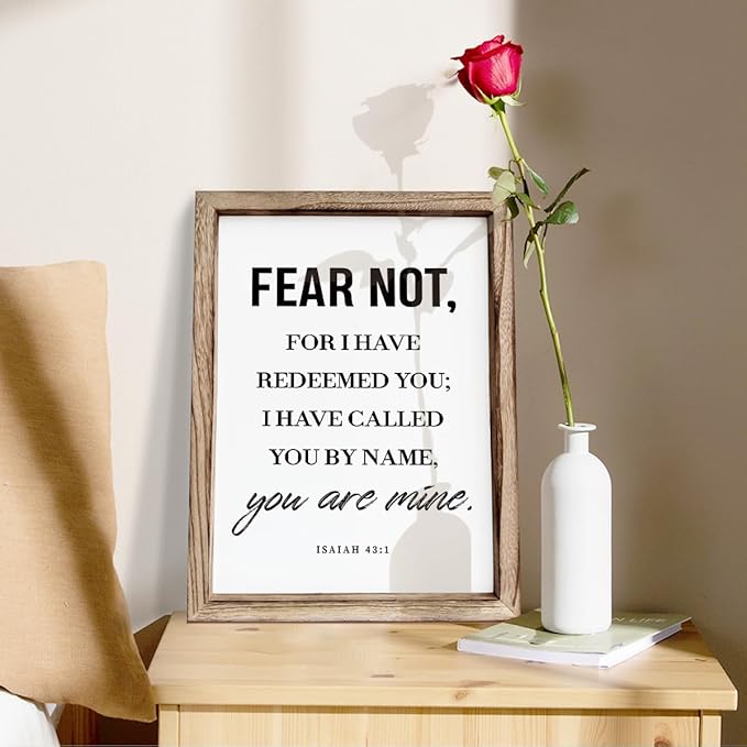 Christian Wooden Wall Sign, Bible Verse Hanging Decor, Master Bedroom Decors, Religious Home Decor, Framed Wall Plaque Sign 15 * 11.5 inches, Christian Gift, Fear Not, for I Have Redeemed You-Ruum Studio Home